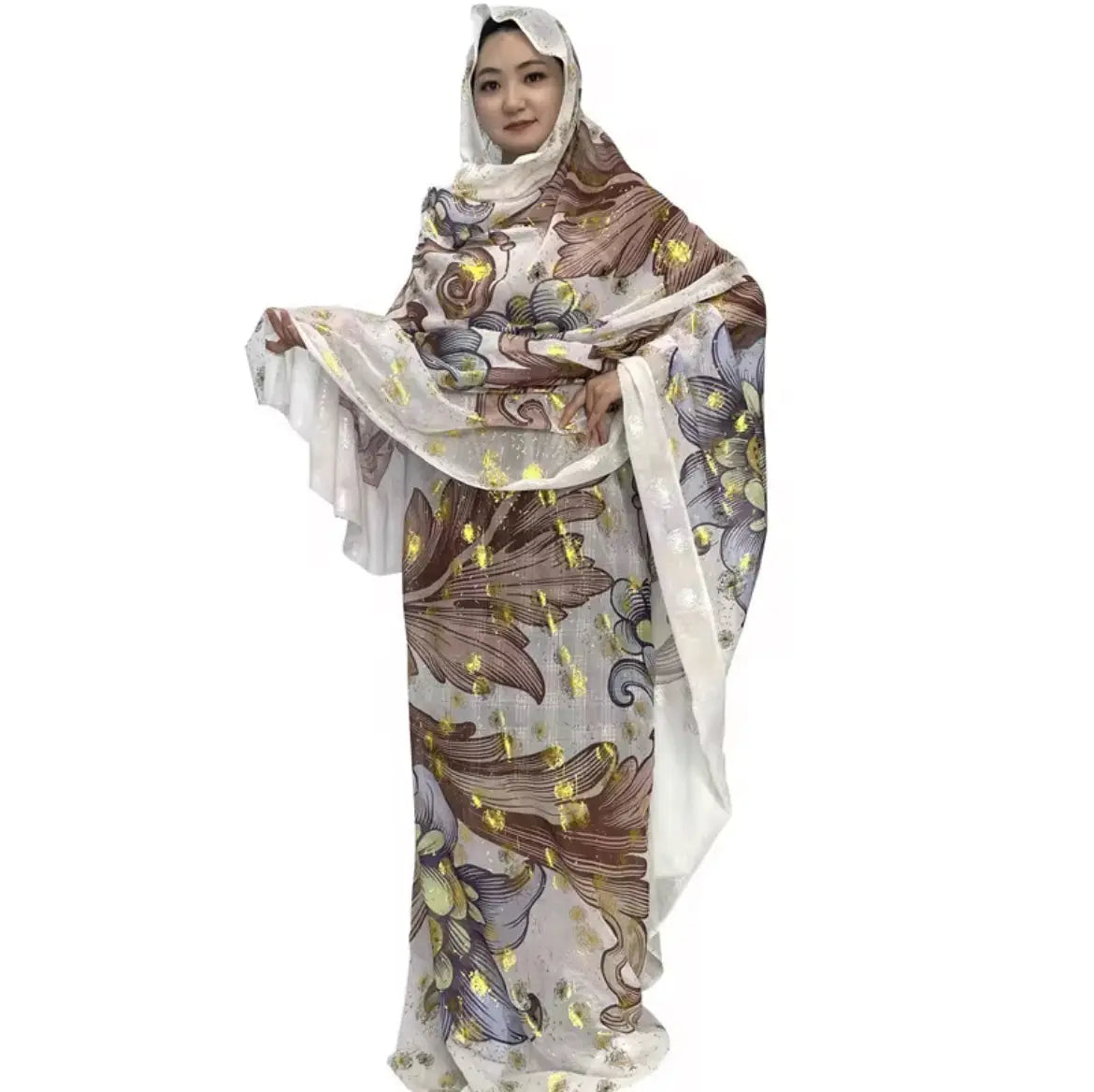  Abaya Dubaï Toub Soudanais pour Femme en Voile de Coton Suisse Robe Cinq Yards Tissu Japonais Scintillant à Imprimé Numérique Haut de Gamme #
