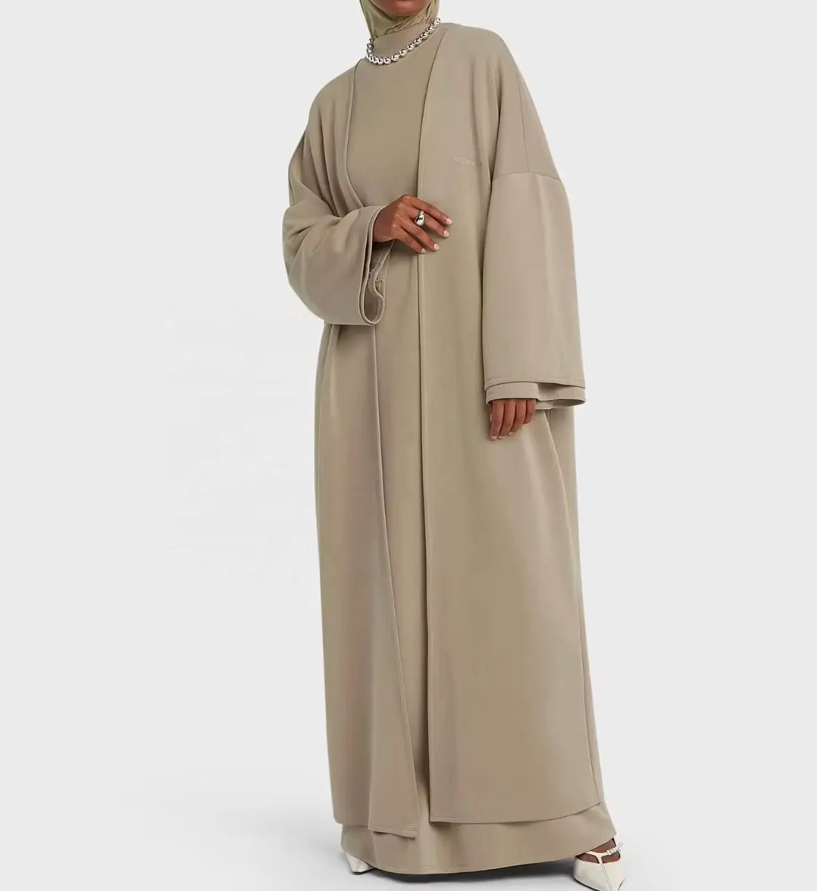  Abaya légère en rayonne, ouverte, de longueur totale, [ vêtement islamique décontracté de style traditionnel #