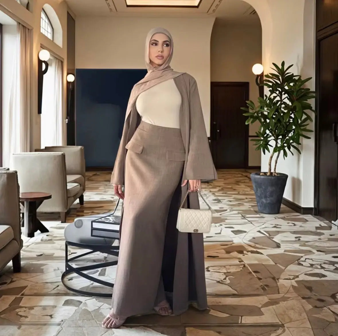  Abaya pour Femmes 2026 Loriya - Vêtement Islamique Ouvert en Nylon et Spandex, Ensemble 2 Pièces pour l'Aïd du Ramadan #