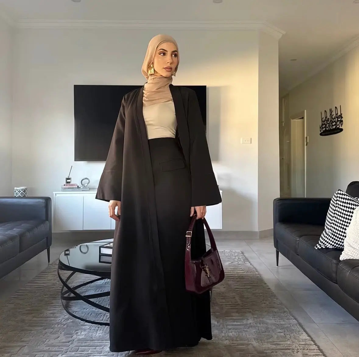  Abaya pour Femmes 2026 Loriya - Vêtement Islamique Ouvert en Nylon et Spandex, Ensemble 2 Pièces pour l'Aïd du Ramadan #