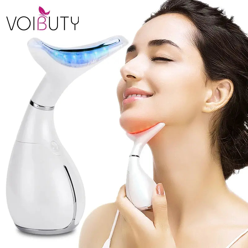  LED Photon Therapy  Neck and Face Lifting Massager Vibration Skin Tighten Reduce Double Chin Anti-Wrinkle Remove Device #