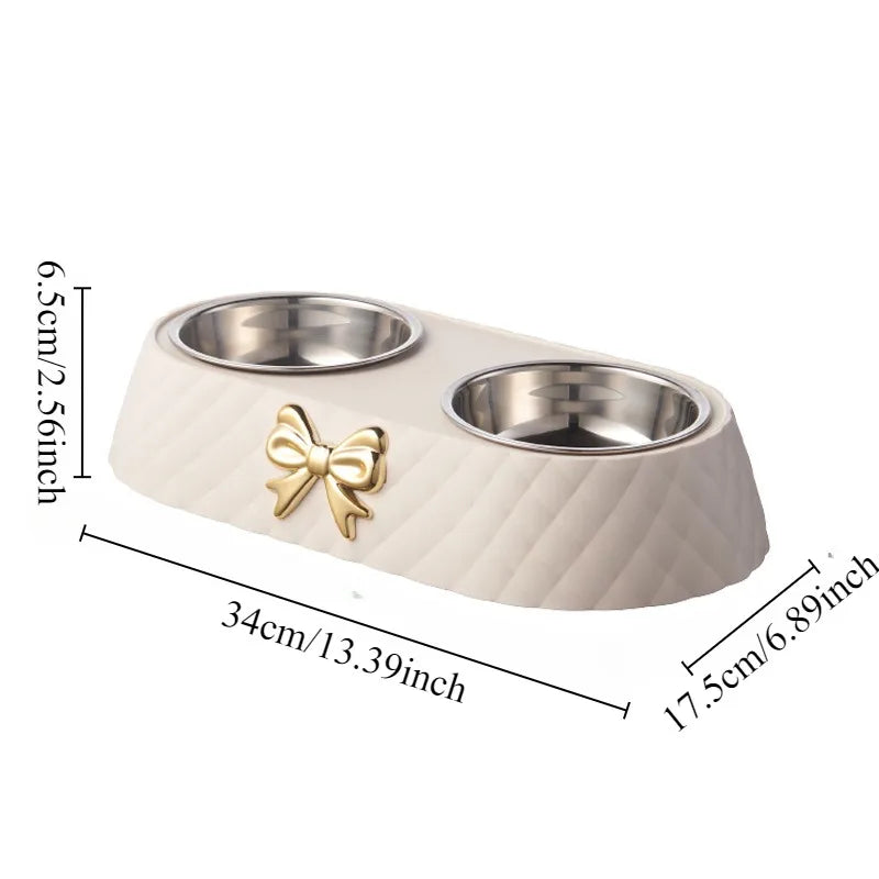  1PC Pet Pet Dog and Cat Food Bowls Bowtie Dog Food Drinking Double Bowl Pet Supplies #